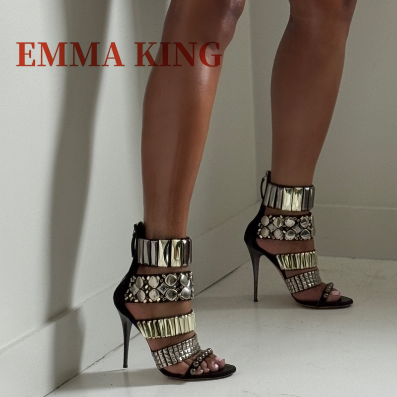 Women Shoes Black - أسود مزين الكاحل حزام الصنادل الصيف