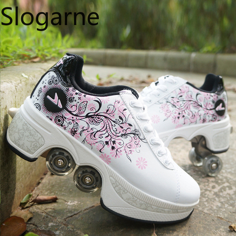 Women Shoes Size To Men - النساء 4 عجلات تشوه زلاجات دوارة