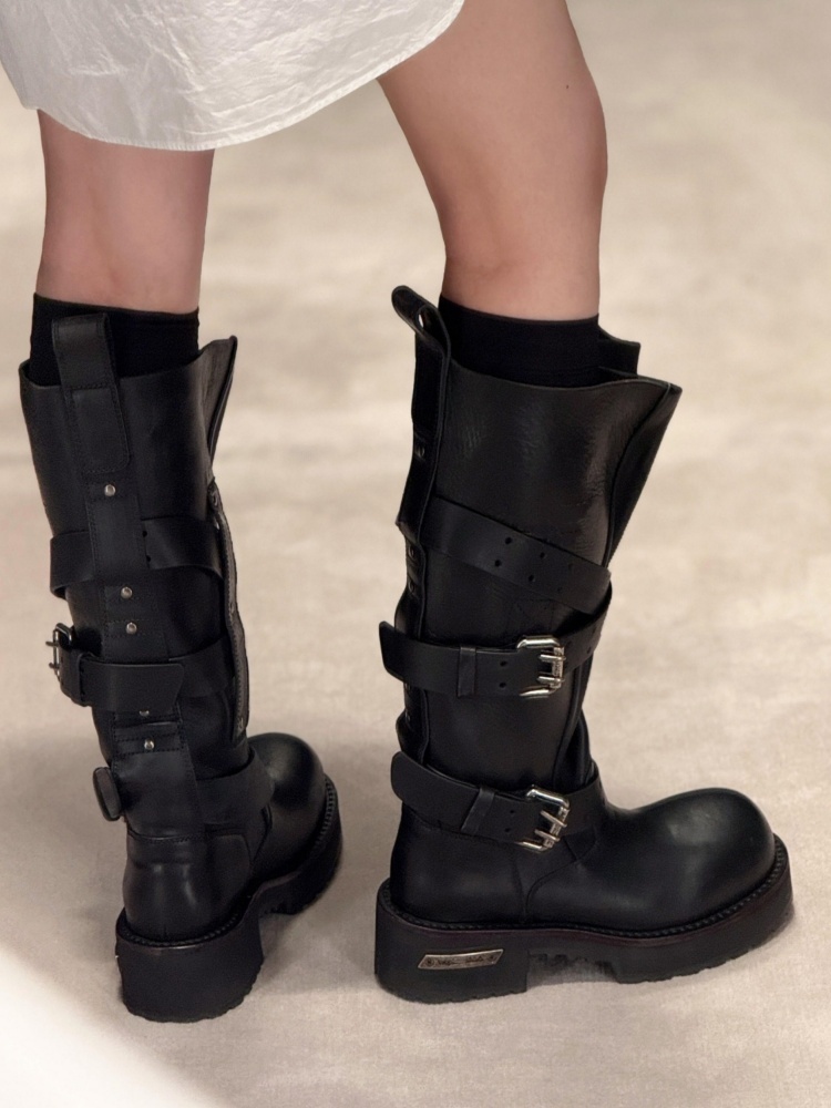 Women'S Shoes Paris - أحذية طويلة للركبة من الجلد الأسود